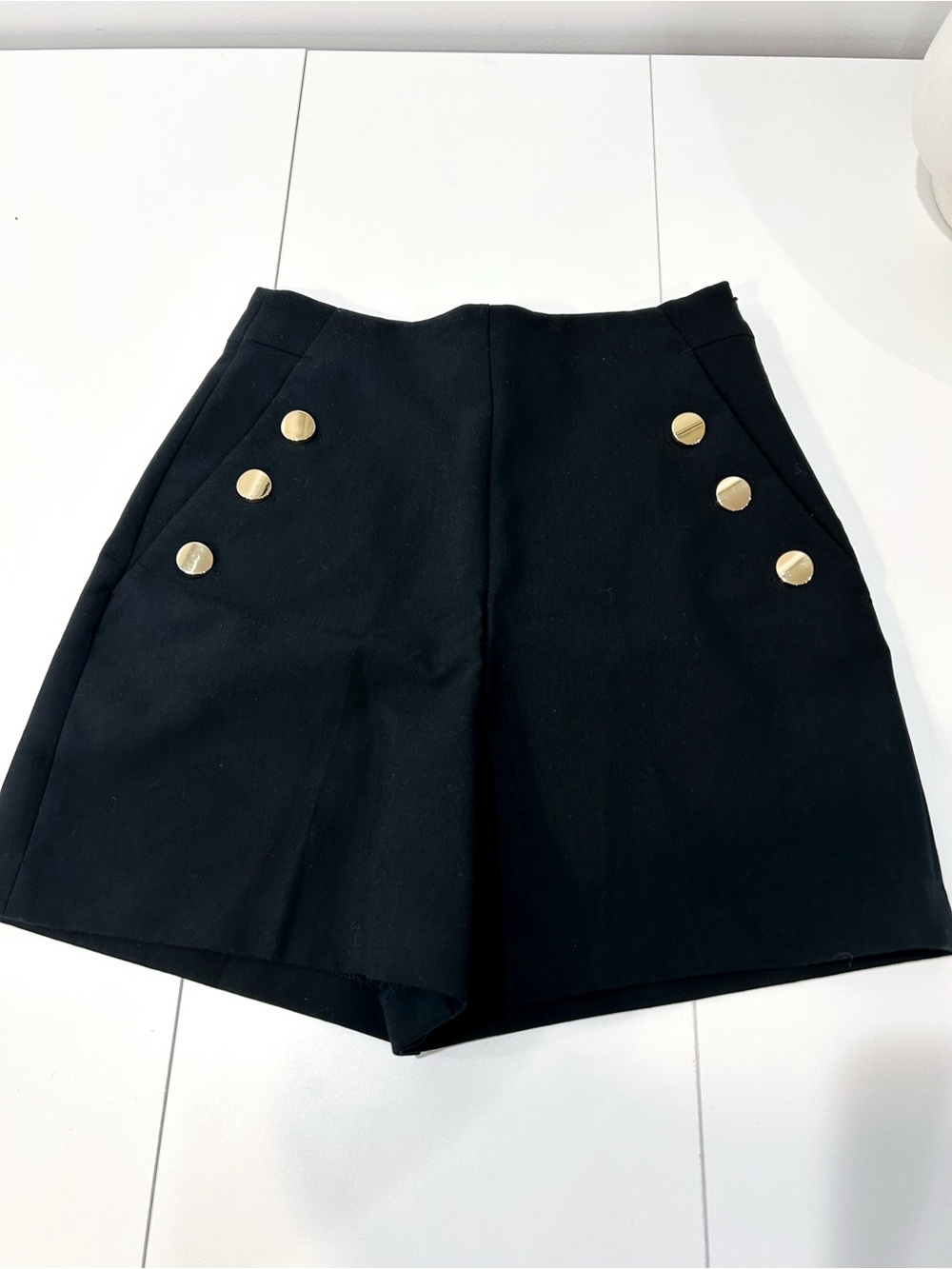 Zara Black High-Waist Shorts with Gold Buttons